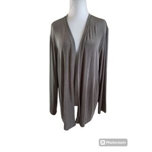 Chicos Travelers 1 M Gray Open Waterfall Front Stretch Cardigan Sweater Slinky